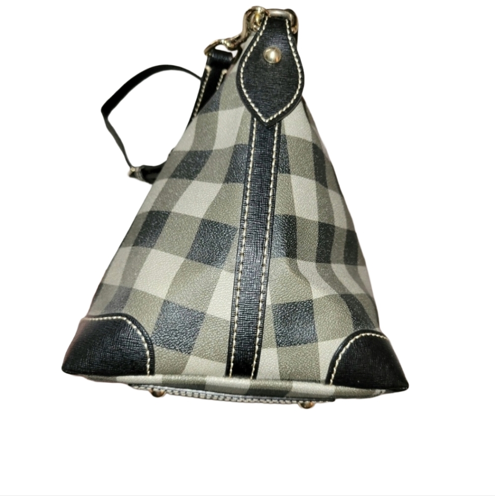 Dooney & Bourke Tucker Buffalo Plaid Darcy Satchel Black Charcoal Gray Tote - Picture 7 of 13